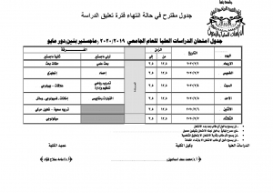 جدول امتحانات الدراسات العليا ماجستير بنيين دور مايو للعام الجامعى 2019/2020