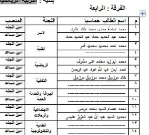 اعلان اسماء امناء اللجان والامناء المساعدين للفرقة الرابعة فى انتخابات اتحاد الطلاب للعام الجامعى 2020/2019