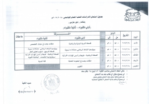 جدول امتحان الدراسات العليا دكتوراة  للعام الجامعى 2019/2018م بنات دور مارس