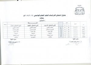 جدول امتحانات الماجستير للبنات الدراسات العليا 2015/2014