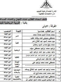 اعلان اسماء امناء اللجان والامناء المساعدين للفرقة الأولى  فى انتخابات اتحاد الطلاب للعام الجامعى 2020/2019