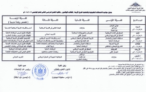 جدول مواعيد الامتحانات التطبيقية (العملية والشفهية) للفرق الأربعة ( الطلاب الوافدين) بالكلية للفصل الدراسى الثاني للعام الجامعى 2018/2017م