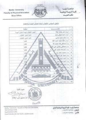 تشكيل المجلس التنفيذى لوحدة ضمان والاعتماد بكلية التربية الرياضية بنين جامعة بنها