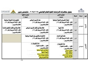 جدول محاضرات الدراسات العليا للعام الجامعى 2024/2025م (ماجستير بنين )