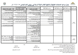 الجدول التطبيقي والشفوى للفرقة الرابعة للدور الثانى للعام الجامعى 2026/2025م